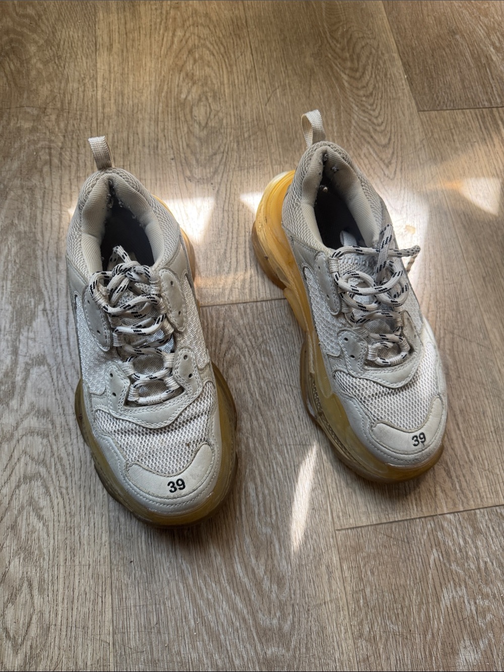Balenciaga Triple S Sneakers in Off-White with Yellow Sole